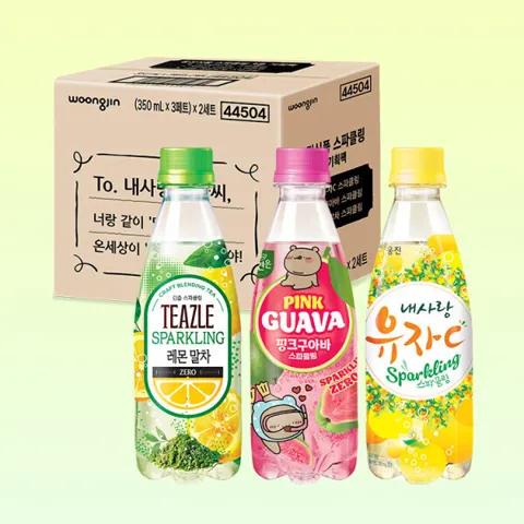 2+2+2 스파클링 3종 기획팩 6개입 (내사랑유자C/티즐 레몬말차/핑크구아바 350mL) 3,910원 (무료)