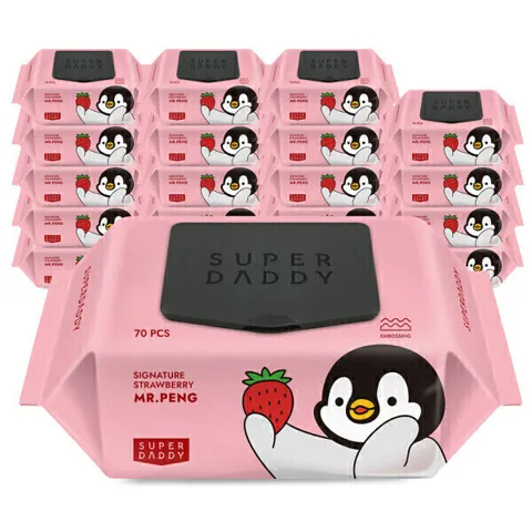 슈퍼대디 70평량 미스터펭 딸기 물티슈 70매 20팩