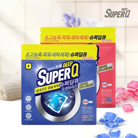 슈퍼딥큐 캡슐세제 오션브리즈 42개+플라워코튼 42개 6,500원 (무료)
