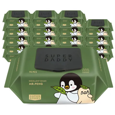 슈퍼대디 82평량 행주급 미스터펭 카키 물티슈 캡형 70매 20팩