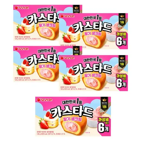오리온 카스타드 딸기생크림, 138g 5개