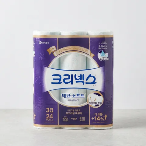 크리넥스 데코&소프트, 3겹, 28m, 24롤, 2팩