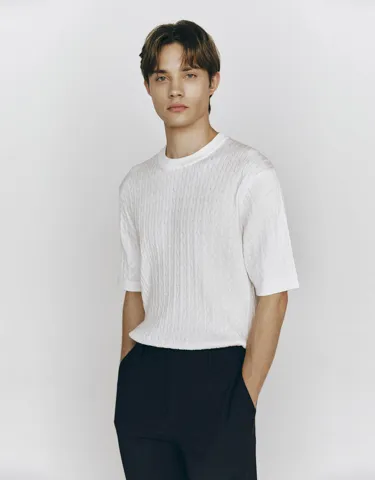 컨셉원 케이블 반팔 크루넥 니트