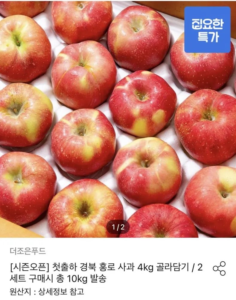 [오늘의집] 경북 홍로 사과 4kg 26-33과 (9,970원/무료)
