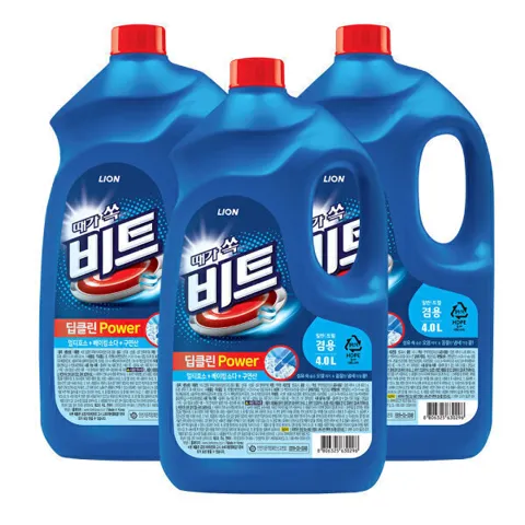 비트 딥클린파워 액체세탁세제 일반/드럼 겸용 용기 4L 3개