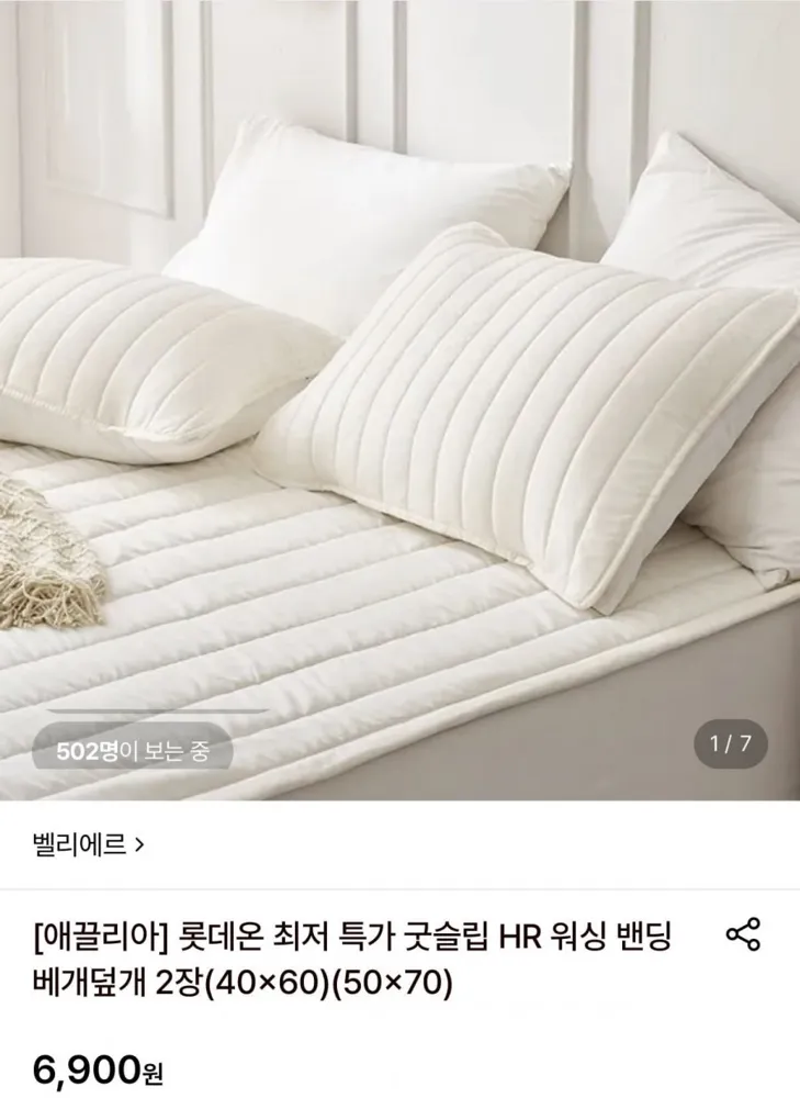 [롯데온] 벨리에르 워싱 밴딩 베개덮개 2장 (6,900원/무료)