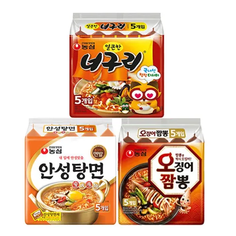 농심 오징어짬뽕 + 얼큰한너구리 + 안성탕면