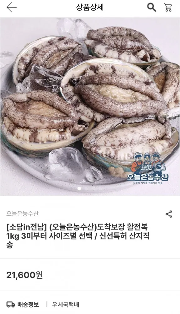 [남도장터]국산 활전복 8마리 총 1KG (19,740원/무료)