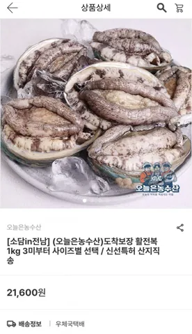 국산 활전복 8마리 총 1KG
