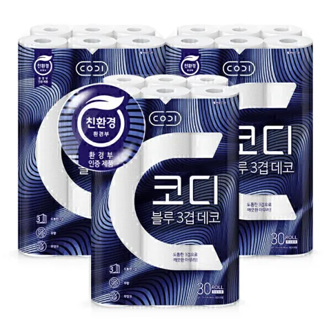 블루3겹 데코 화장지 30롤 3팩