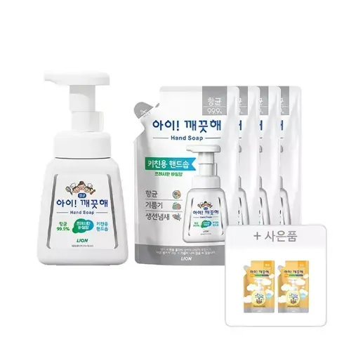 아이깨끗해 핸드워시 용기 키친 250ml + 리필200ml 4개
