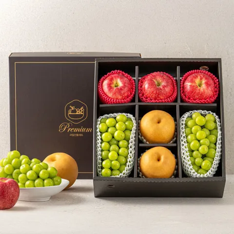 프리미엄 과일 선물세트 3kg 사과3과+배2과+샤인머스켓2수