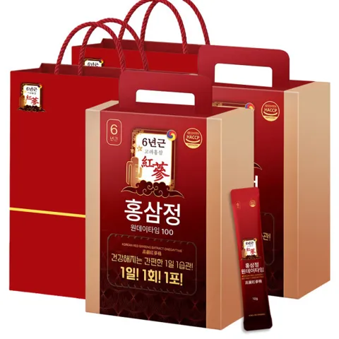 홍삼정 홍삼스틱 6년근 홍삼 원데이타임 100 대용량 100포 X 2세트/ 쇼핑백증정
