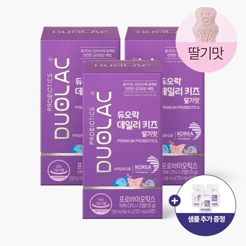 듀오락 어린이 유산균 데일리키즈 딸기맛 3통 + 15일분 추가증정