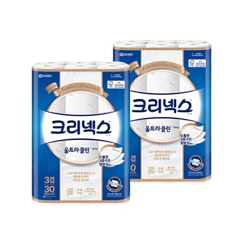 크리넥스 3겹 울트라클린 25m30롤 2팩