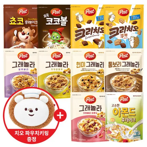 포스트 아몬드후레이크 620g 외 10종 3개 골라담기+치오 파우치키링