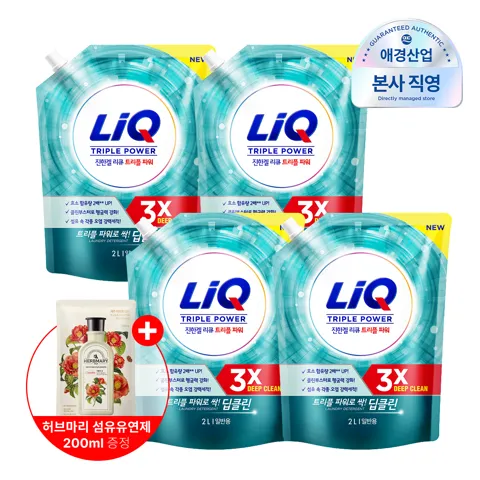 리큐 진한겔 딥클린 트리플파워 세탁세제 2L 4개+섬유제 200ml 증정
