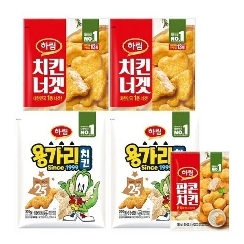 하림 용가리치킨 300g 2봉+치킨너겟 300g 2봉+팝콘치킨 180g 1봉