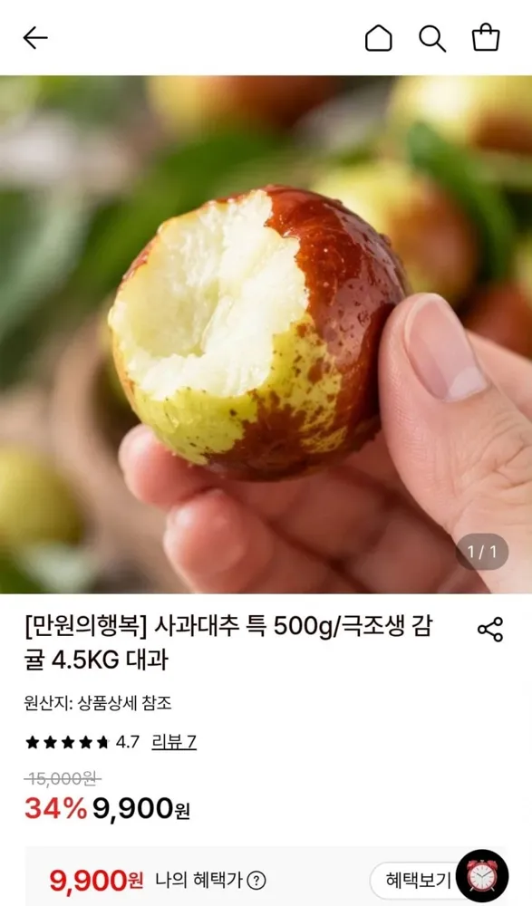 [롯데온] 사과대추 특 500g 외 1종 (9,900원/무료)