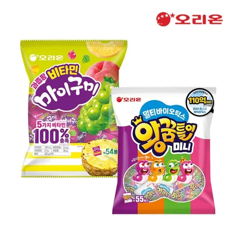 오리온 멀티바이오틱스 왕꿈틀이 미니 55P+비타민 마이구미 미니 54P