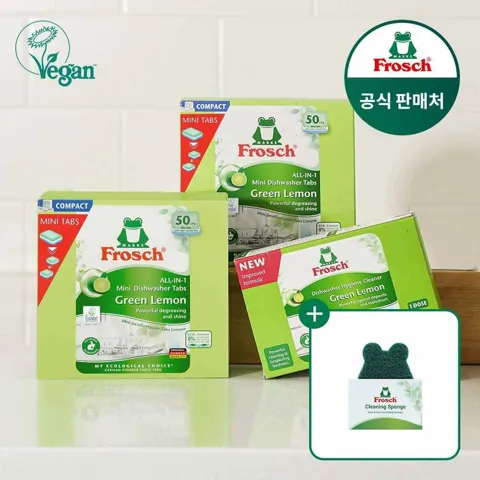 프로쉬 식기세척기세제 미니 50개입2개+식기세척기클리너125g+수세미 증정