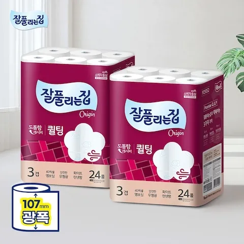 잘풀리는집 도톰한 3겹 퀼팅 광폭 화장지 30m x 24롤 x 2팩