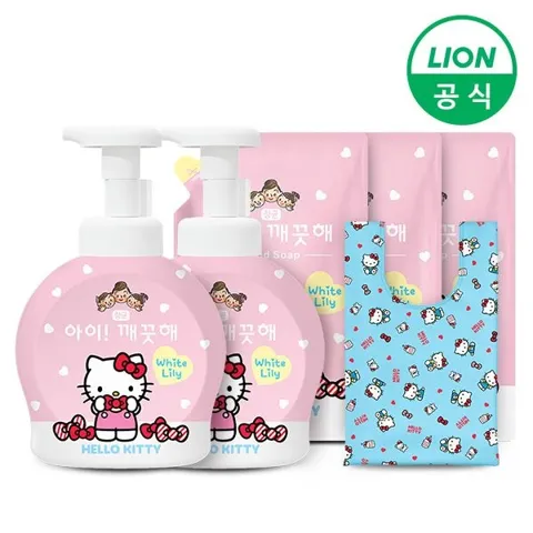 아이깨끗해 헬로키티콜라보 490ml 용기 2개+450ml 리필 3개+피크니백