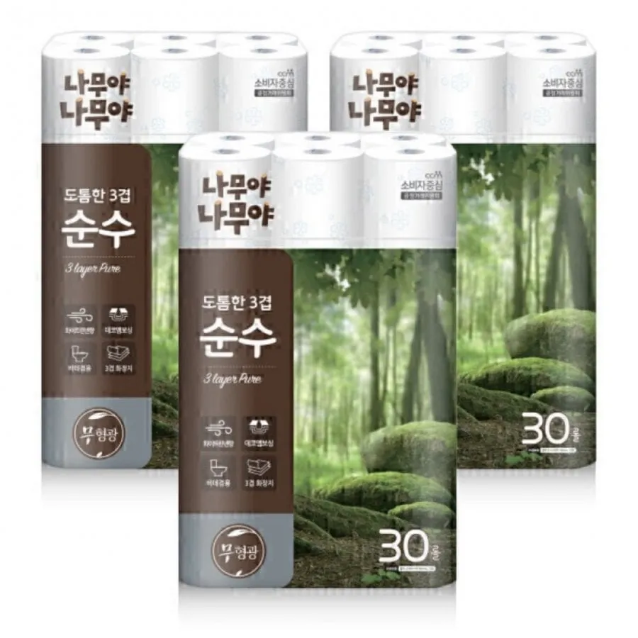 [지마켓] 나무야나무야 도톰한3겹순수 화장지 27mx30롤 3팩 (23,760원/무료배송)
