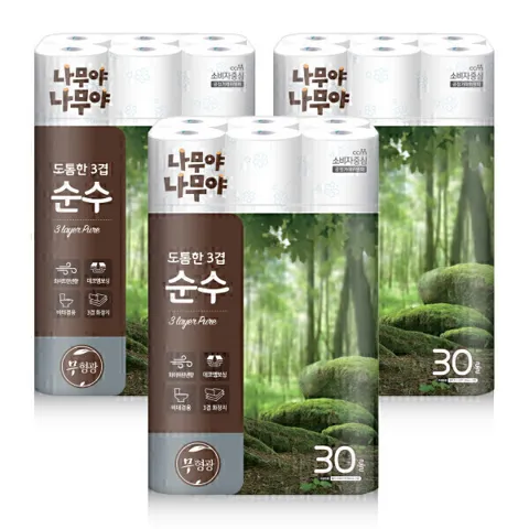 나무야나무야 도톰한3겹순수 화장지 27mx30롤 3팩