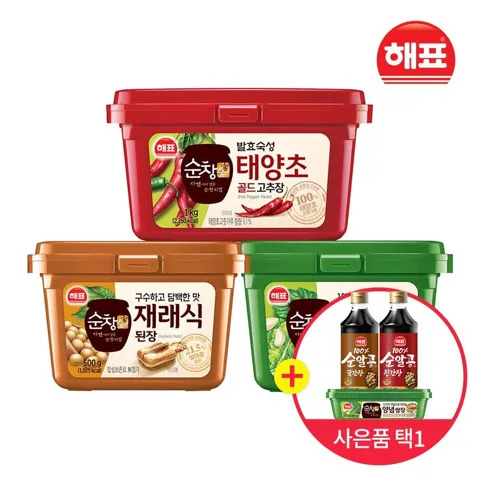 해표 태양초골드고추장1kg+12가지양념쌈장 500g+재래식된장 500g +증정