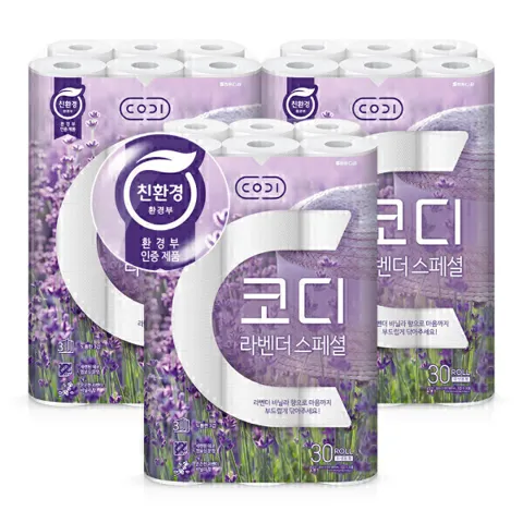 코디 화장지 라벤다스페셜 3겹 30m 30롤 3팩