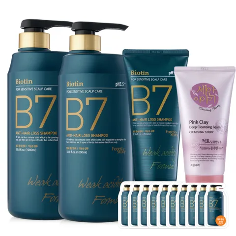 포레스트스토리 B7 약산성 샴푸 1000ml+1000ml+200ml+10매+클렌징폼증정