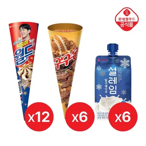 북중미 월드컵 X 월드콘 바닐라 160ml x 12개+설레임 밀크쉐이크 160ml x 6개+구구콘 160ml x 6개