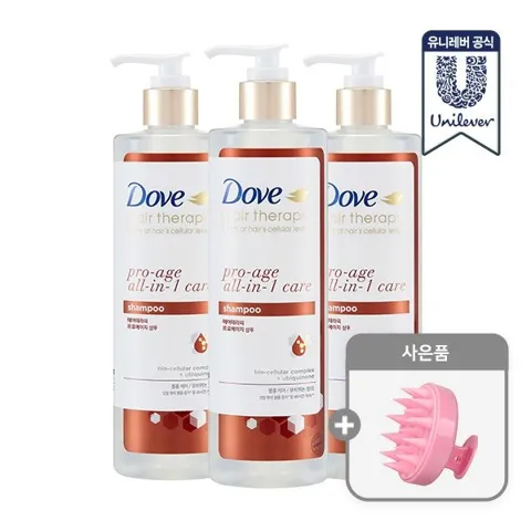 도브 헤어 테라피 샴푸 380ml x 3개 + 샴푸브러쉬