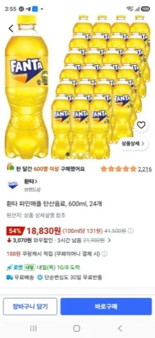 환타 파인애플 탄산음료, 600ml, 24개