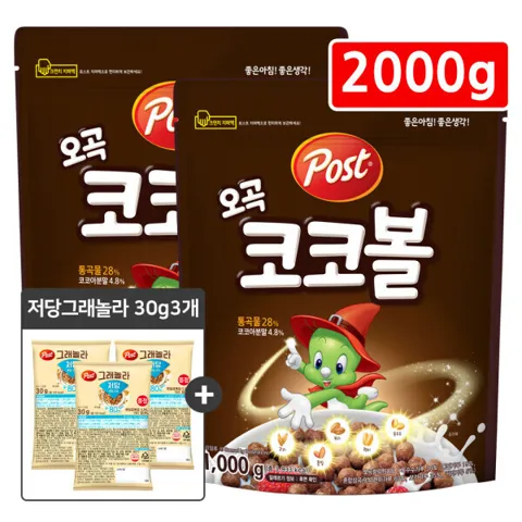 포스트 오곡코코볼 시리얼 1kg 2개 +그래놀라 저당렌틸오트 30g 3개 증정