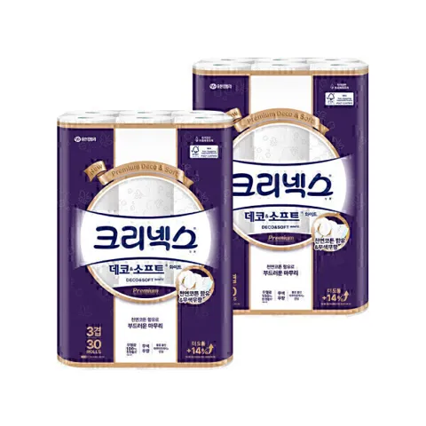 크리넥스 3겹 데코앤소프트 화이트 25MX30롤 2팩