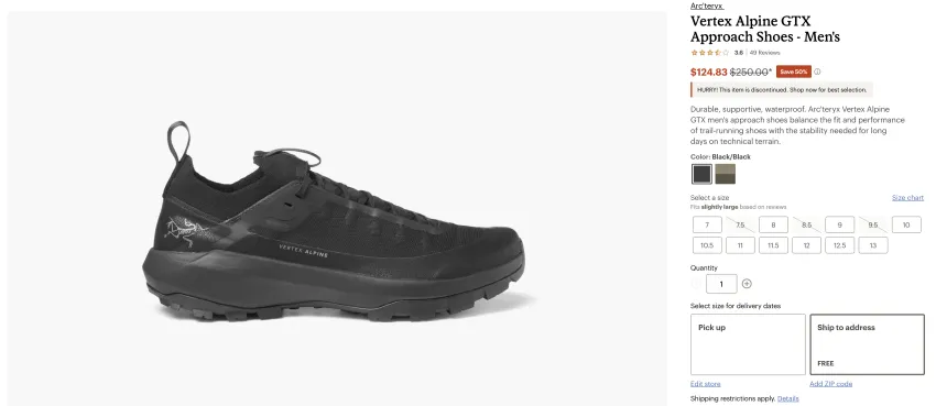 아크테릭스 버텍스 알파인 GTX $124.83