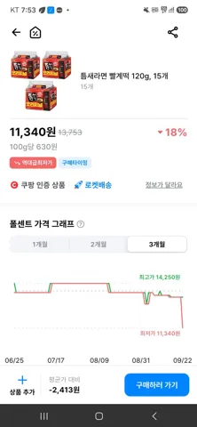틈새라면 15개