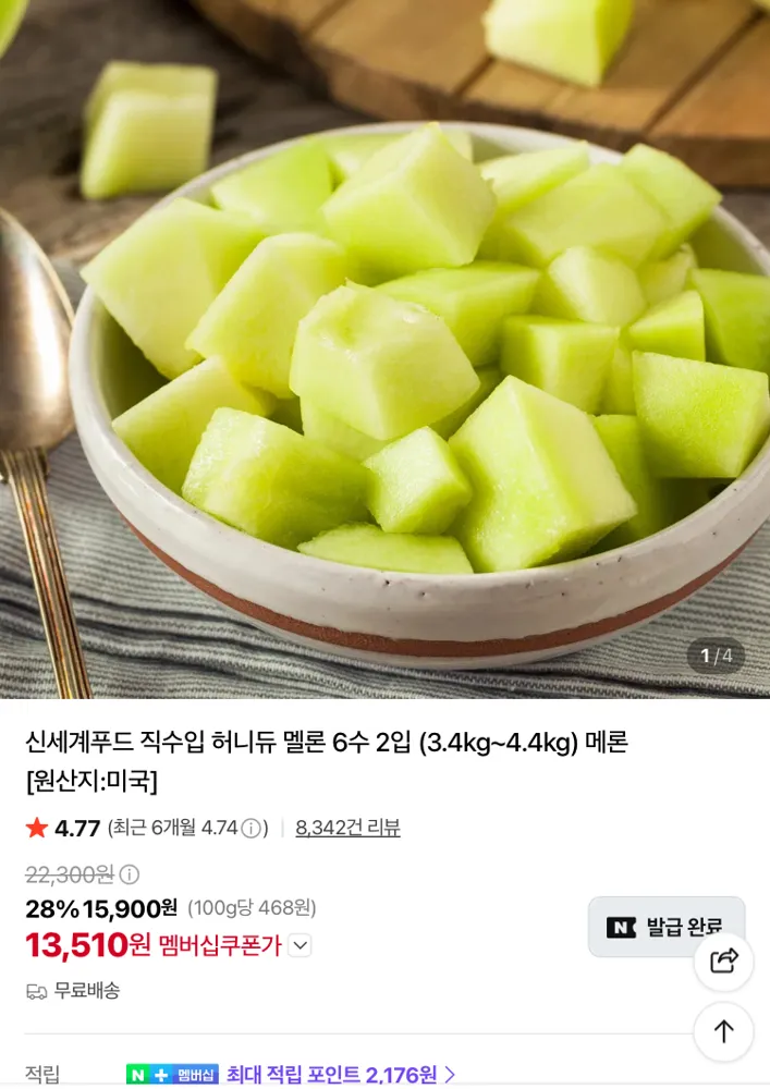 신세계푸드 허니듀 멜론 1.3만원, 베키아에누보 치아바타 9입 1.8만원