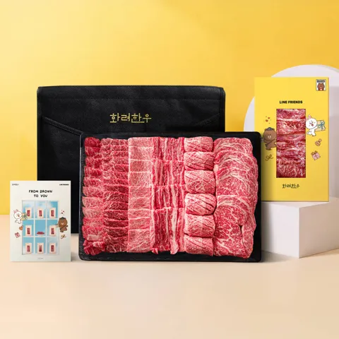 [라인프렌즈 에디션] ++1등급 투뿔한우 선물 세트 구이용+요리용 모듬 설추석 명절 1.2kg [원산지:국산]