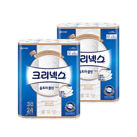 크리넥스 3겹 울트라클린 화이트 25M X 24롤 2팩