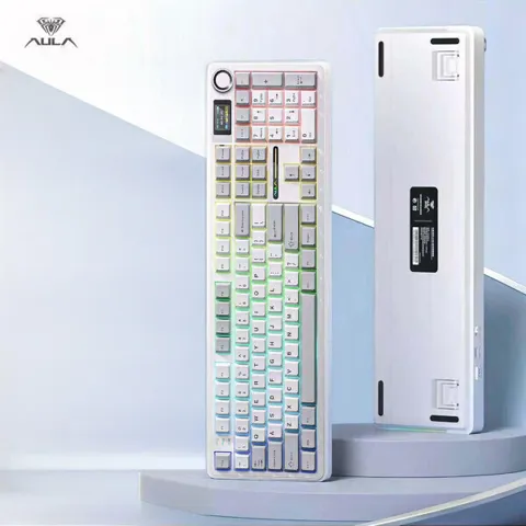 AULA 독거미 F108 pro 3모드 기계식 키보드 8000mAh 저소음 솜사탕축 화이트그레이 예약발송 9월말출고
