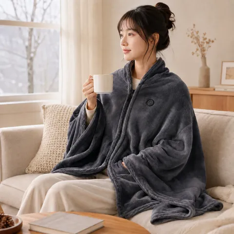 무선 휴대용 극세사 진기 담요 1인용 USB 사무실 캠핑용 플란넬 발열 망토 담요