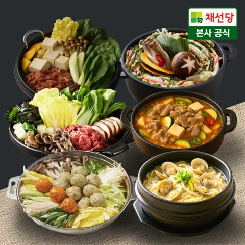 채선당시그니쳐 밀키트 6종 4인분 모음 /샤브샤브/밀푀유나베/백합칼국수/굴림만두전골