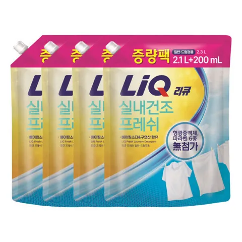 애경 리큐 실내건조 프레쉬 세탁세제 2.3L(2.1L+200ml) 4개 일반/드럼겸용