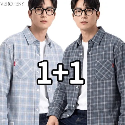 1+1 남성 체크 셔츠 남자 남방 긴팔 봄가을 캐주얼 남자 남방 긴팔 고퀄리티 오버핏 주름방지 CX-860
