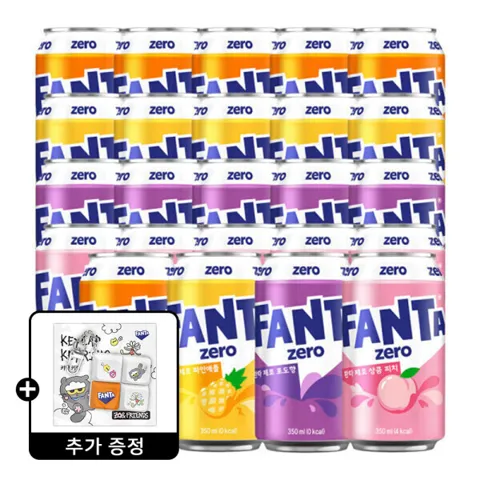 환타 제로 오렌지+파인+포도+피치 350ml 4종 6입 (총 24캔) + 조앤프렌즈 키캡키링