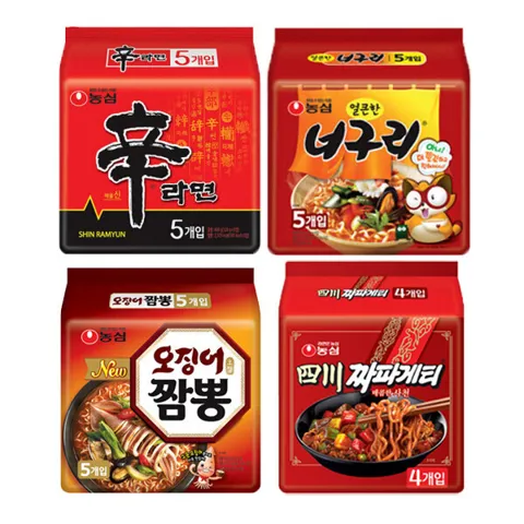 신라면 5봉 + 너구리 5봉 + 사천짜파게티 4봉 + 오징어짬뽕 5봉 (총 19봉)