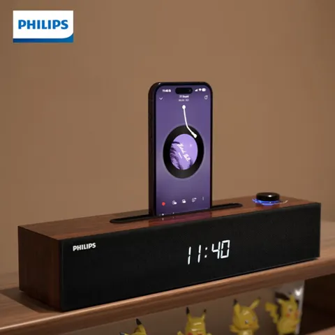 PHILIPS 필립스 루미오 유무선 블루투스 5.3 사운드바 원목하우징 디지털시계기능